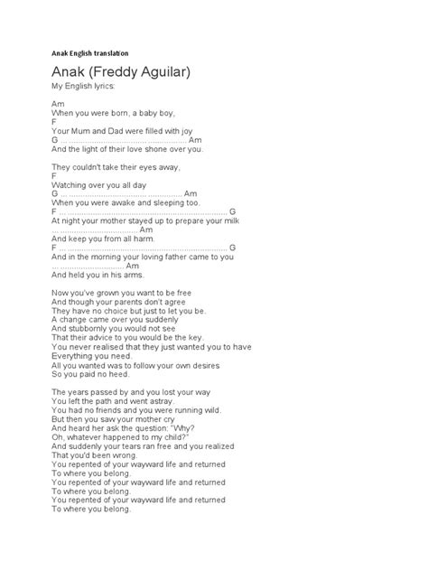 'Anak' Song: English Translation .